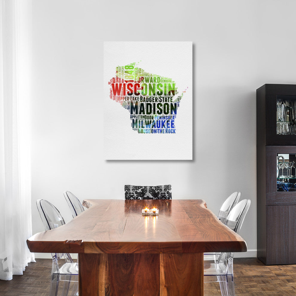 "Wisconsin Watercolor Word Cloud" Fine Art Print