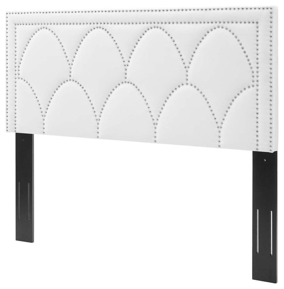 Headboard, Nailhead, Twin Size, White, Velvet, Modern, Bedroom Guest Suite