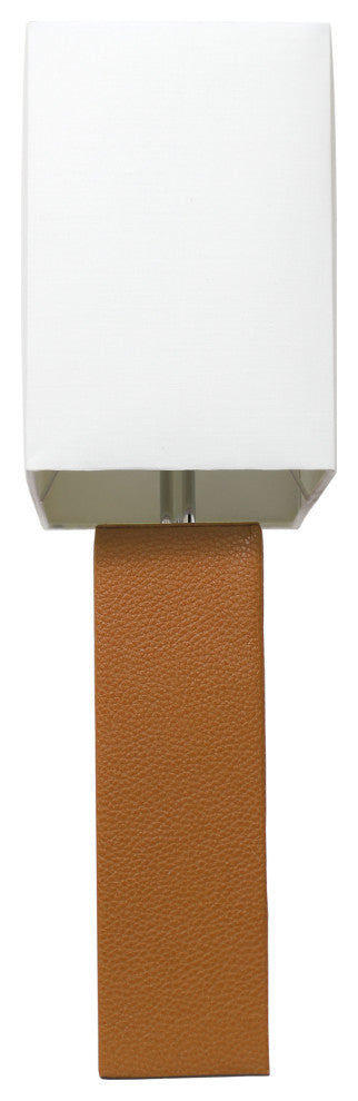 Elegant Designs Modern Leather Table Lamp With White Fabric Shade, Tan
