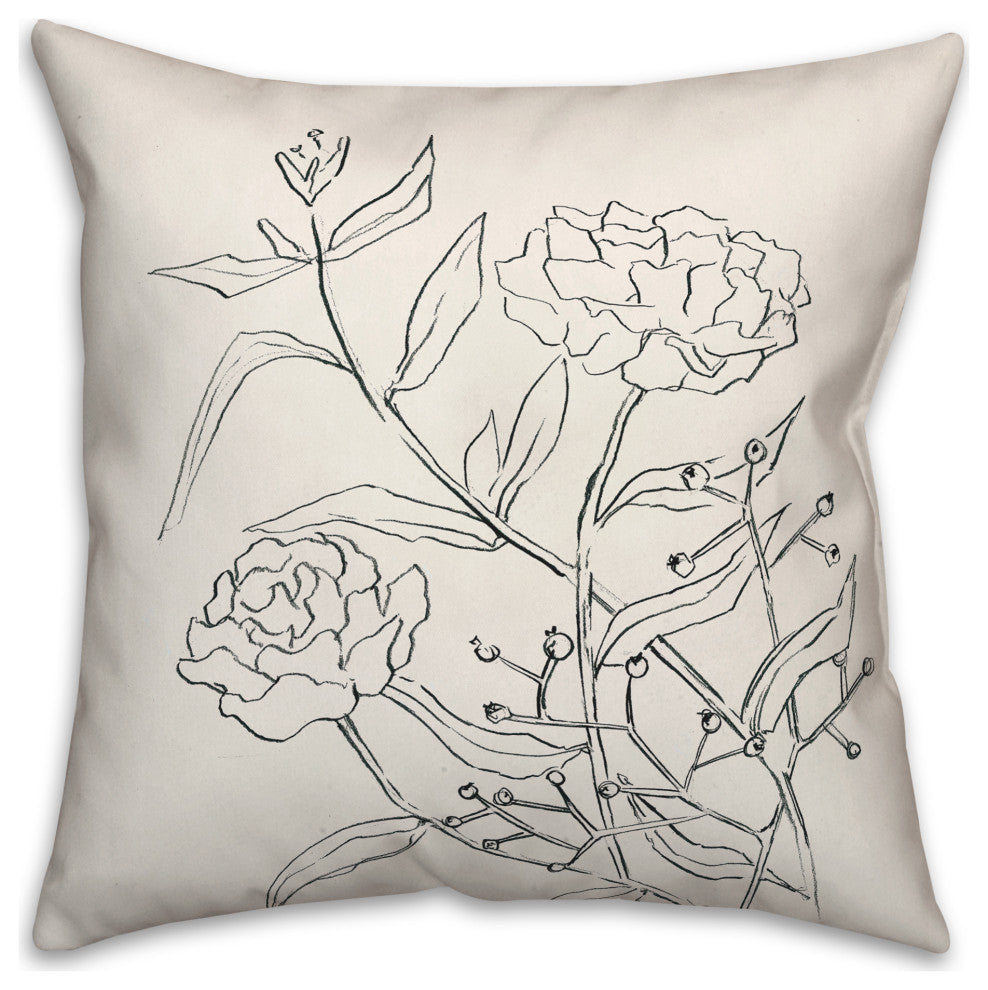 Pencil Florals 18x18 Spun Poly Pillow