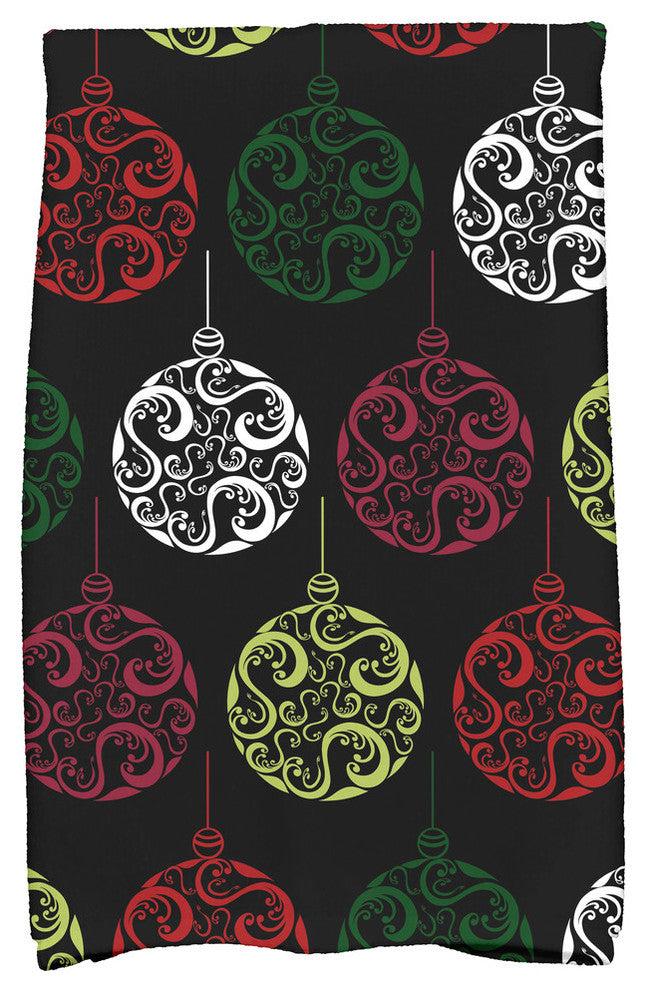Painterly Bulbs Decorative Holiday Geometric Print Hand Towel, Black