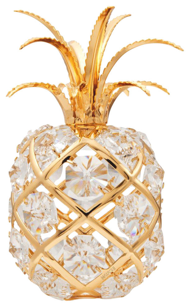 24K Gold Plated Crystal Studded Pineapple Ornament With Clear Crystals