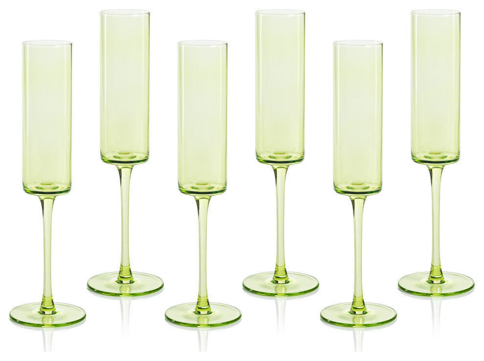 Foligno Champagne Flutes, Set of 6, Light Green