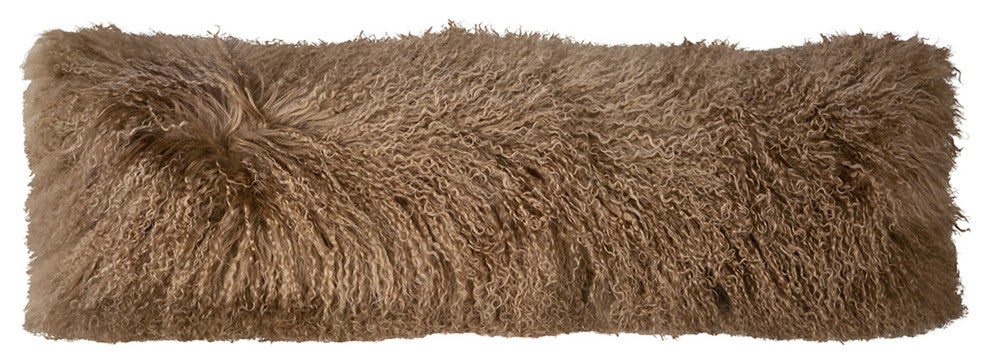 Khiera Natural Lamb Mohair Fur and Suede 12"x35" Lumbar Throw Pillow