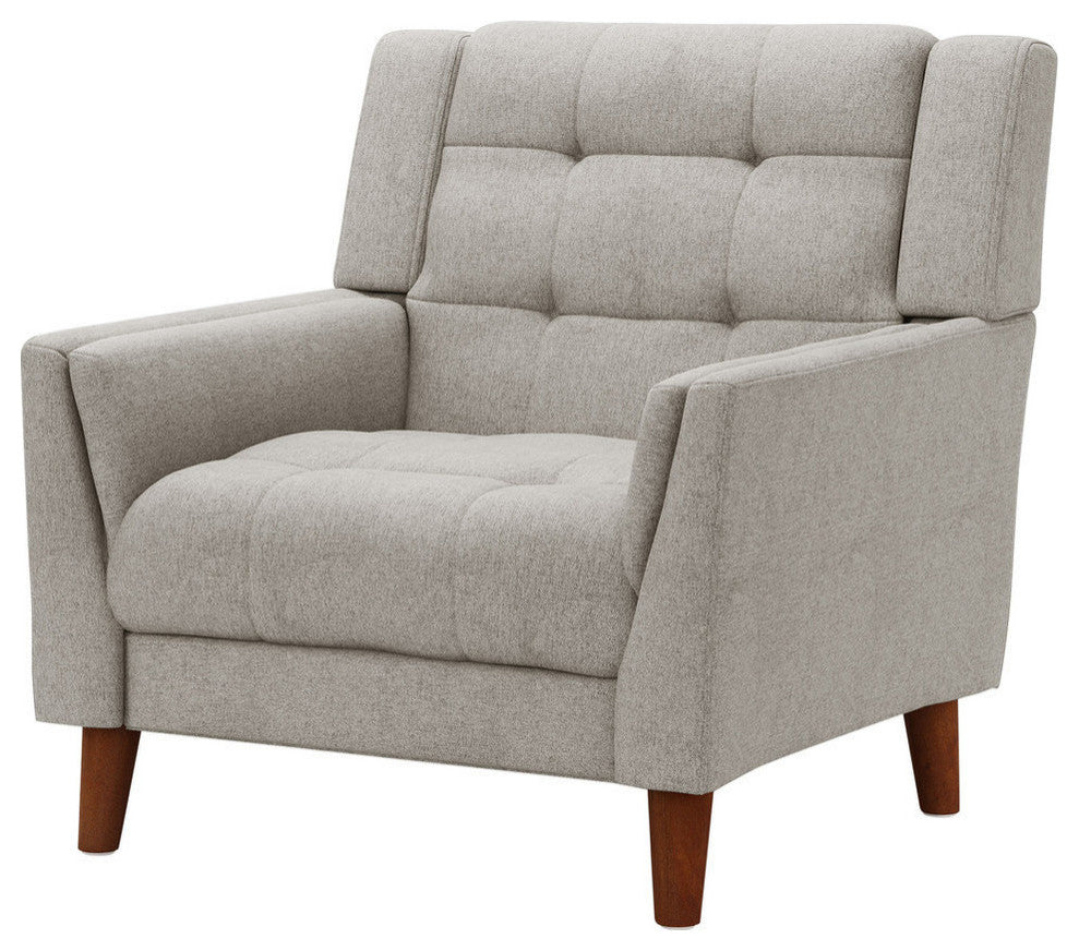 GDF Studio Evelyn Mid Century Modern Fabric Arm Chair, Beige/Walnut