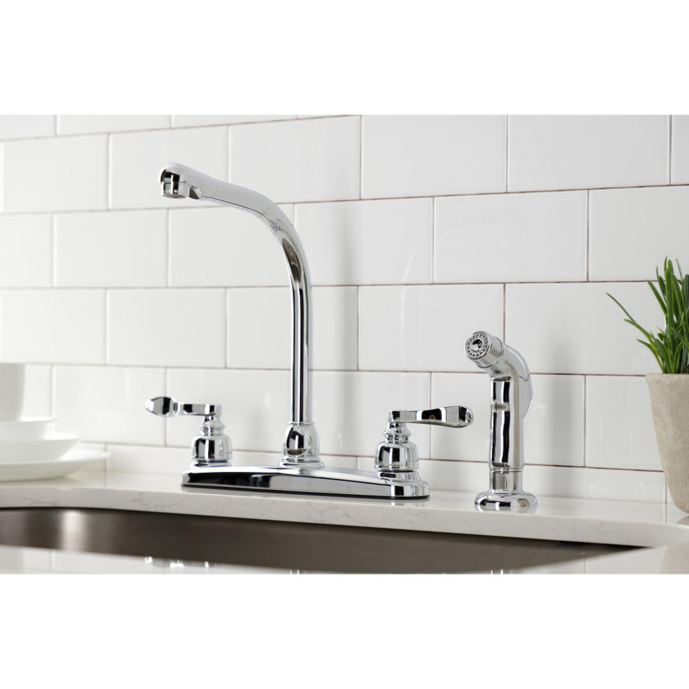 FB751NFLSP French 8" Centerset Kitchen Faucet With Sprayer, Polished Chrome