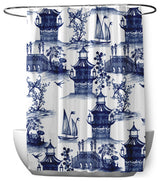 70"Wx73"L China Old Shower Curtain, Porcelain Blue
