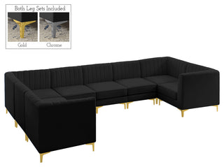 Alina Black Velvet 8-Piece Modular Sectional, Black, U-Shaped