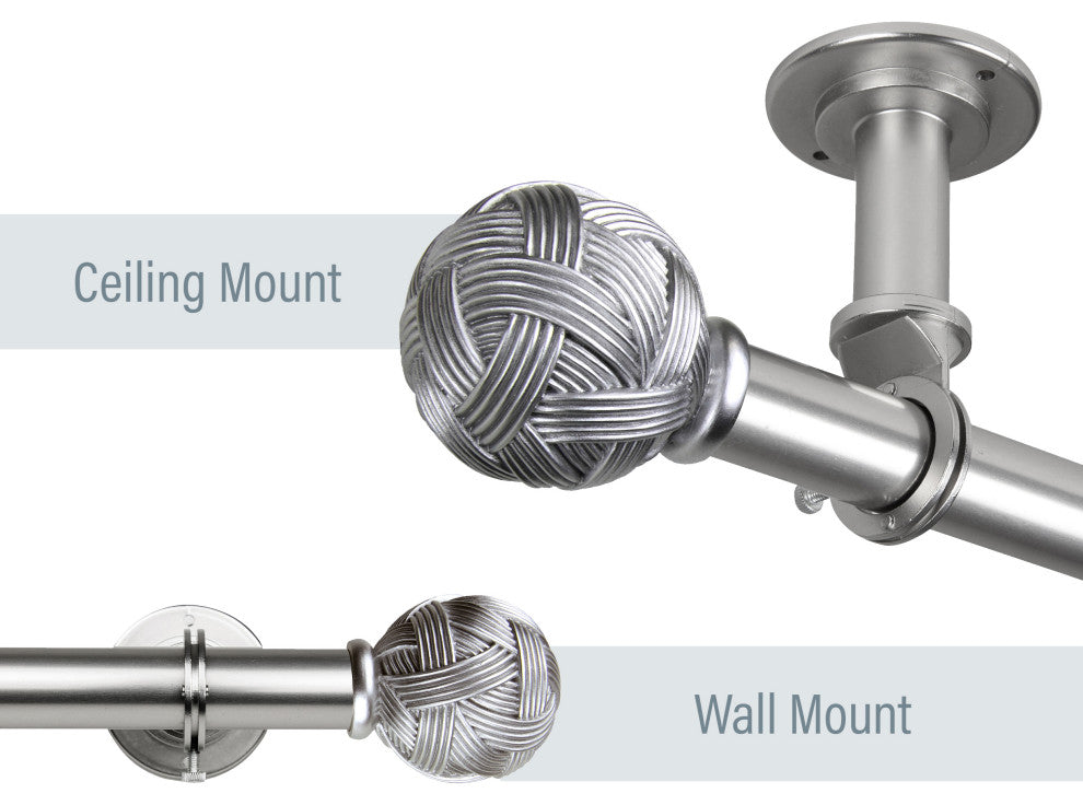 Knot Ceiling 1" Curtain Rod/Room Divider, Satin Nickel, 48-84"