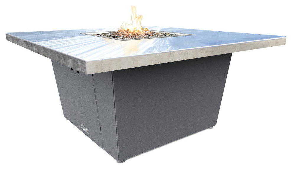 Square Fire Pit Table, 44x44, Chat Height, Propane, Brushed Aluminum Top, Gray