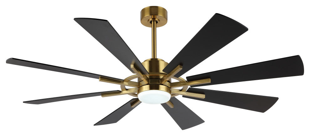 60" Reversible 8-Blade LED Ceiling Fan With Remote and Light, Gold/Black