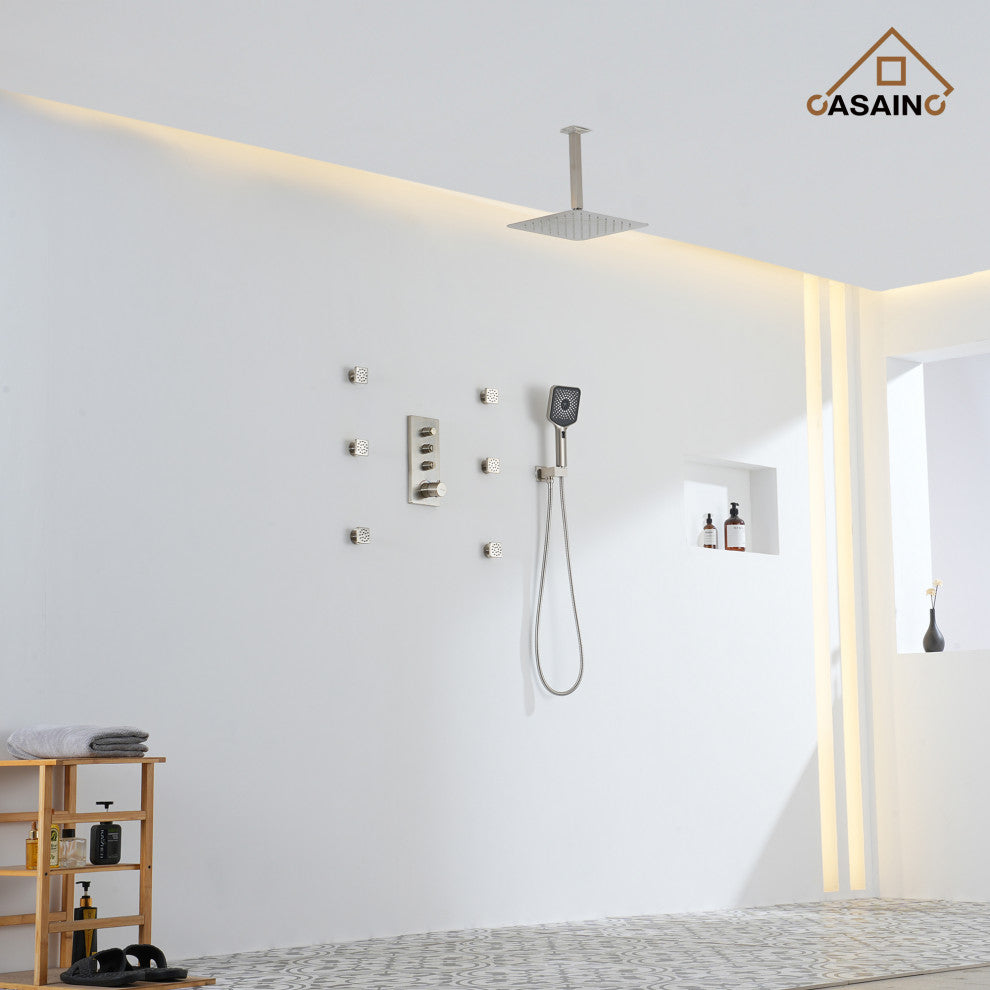 Ceiling Mounted Thermostatic Shower System, Brushed Nickel