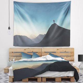 Man Looking from Mountain Landscape Wall Tapestry, 92"x78"