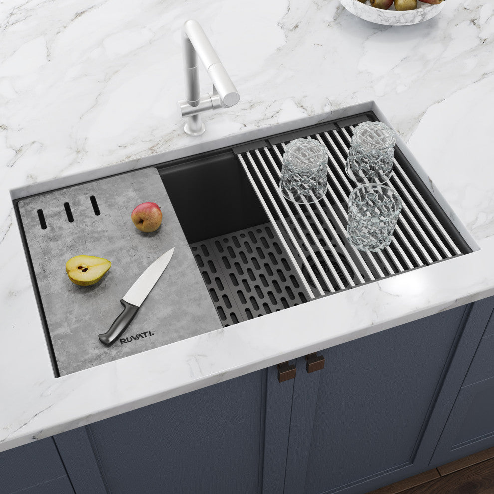 33-in Undermount Workstation Granite Kitchen Sink Urban Gray - RVG2302UG