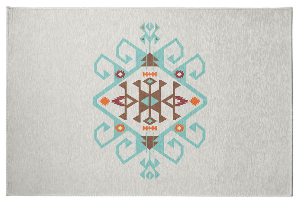 Southwest Medallion Spring Chenille Rug, Light Blue, 4'x6'