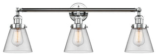 Small Cone 3-Light Bath Fixture, Clear Glass, Polished Chrome