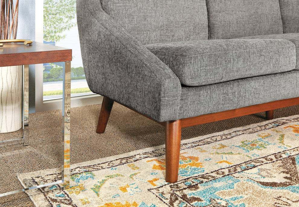 Mid-Century Sofa, Charcoal Fabric With Coffee Finish Legs