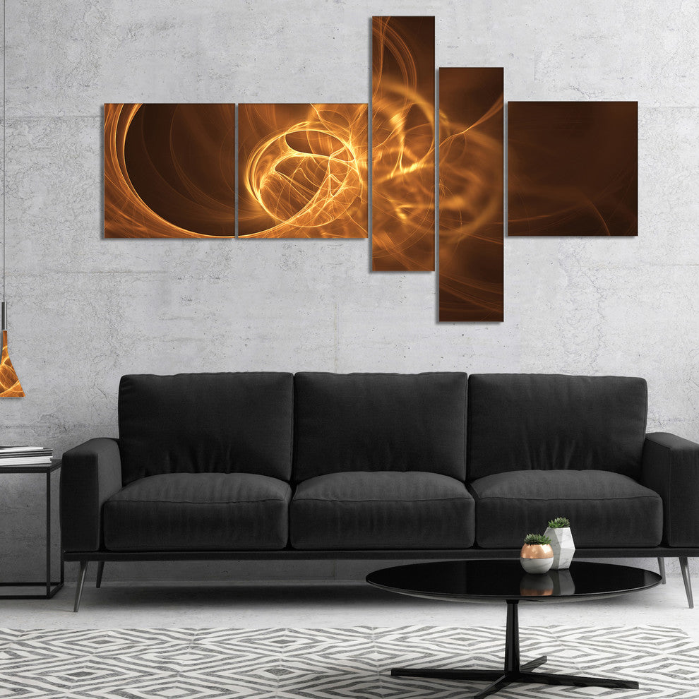 Softly Glowing Circles Golden, Abstract Canvas art print, 60"x32", 5 panels