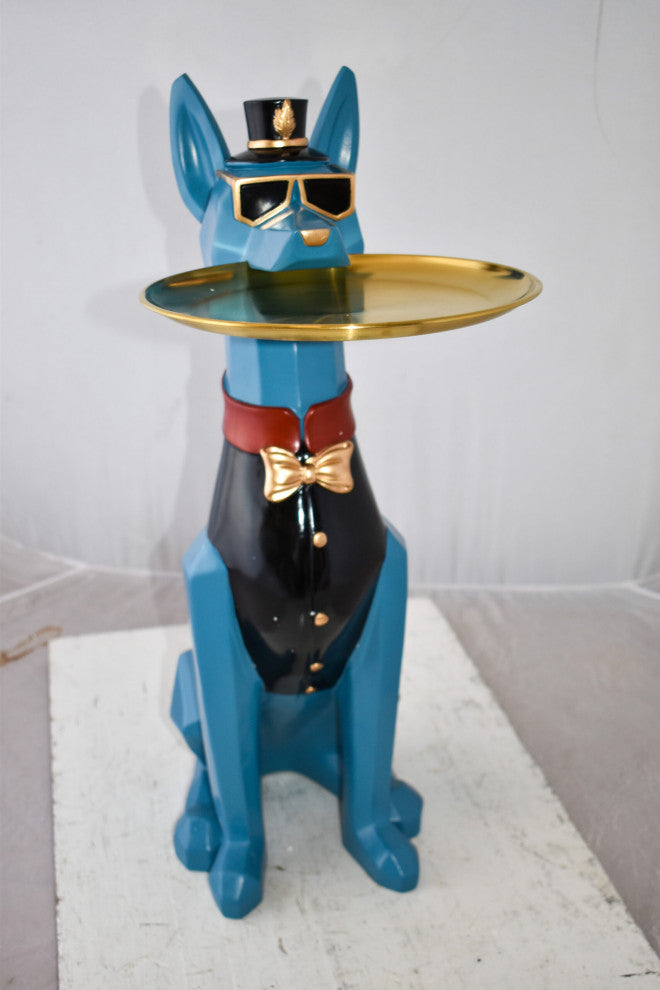 Happy Hostess Dog Resin Statue with Blue and Black Finish Size: 19" x 9" x 28"