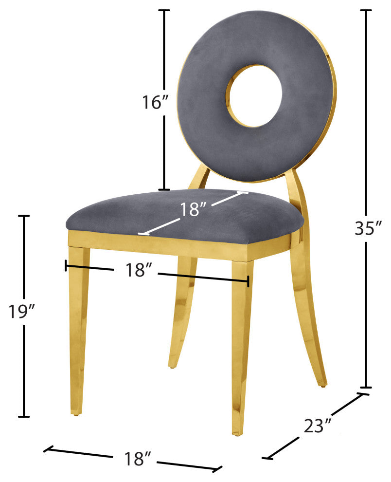 Carousel Upholstered Dining Chair, Set of 2, Gray Velvet, Gold Finish