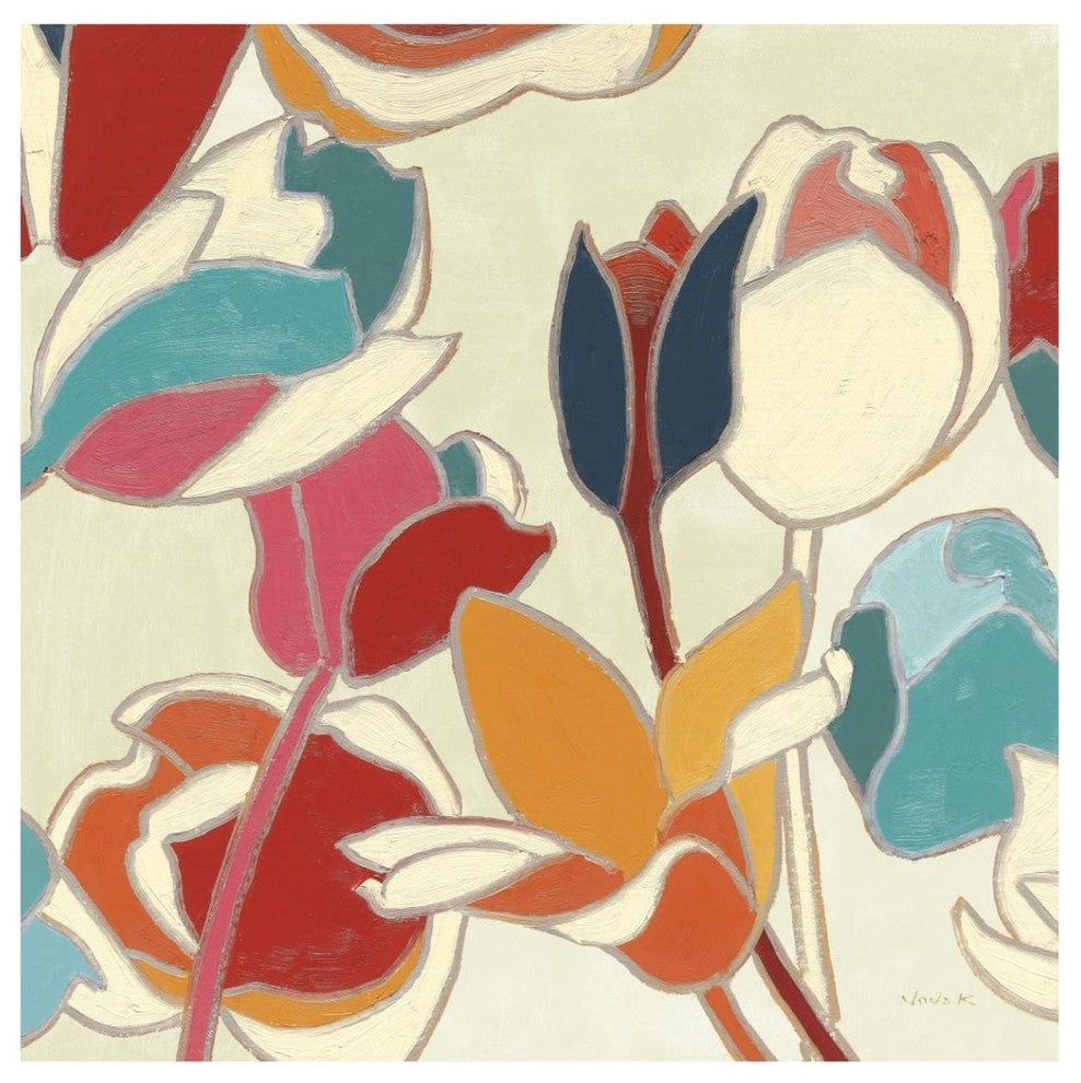"Cloisonne Tulipe II Turquoise and Indigo Vignette" Paper Art, 40"x40"