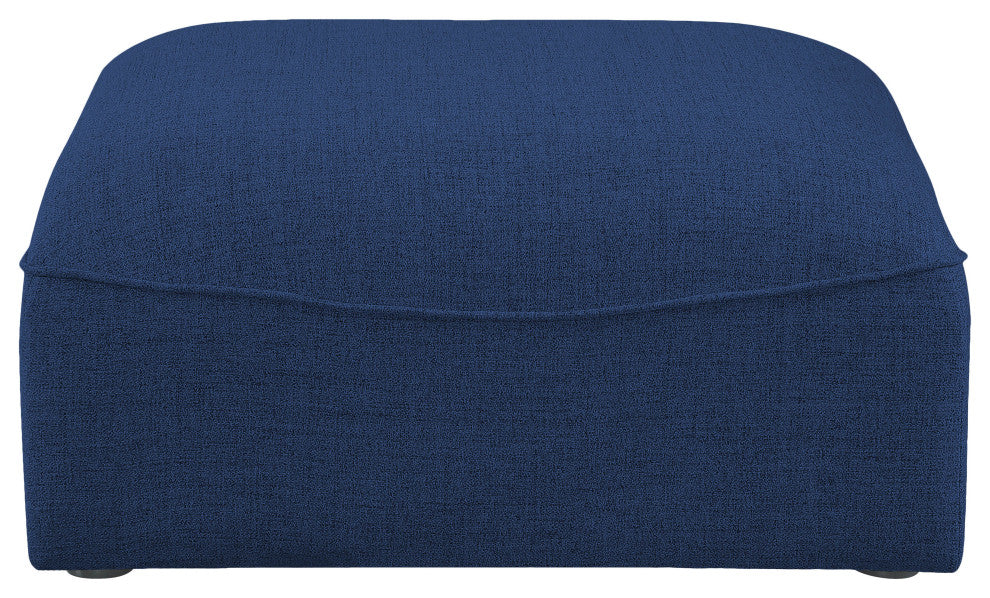 Miramar Linen Textured Fabric Upholstered Ottoman, Navy