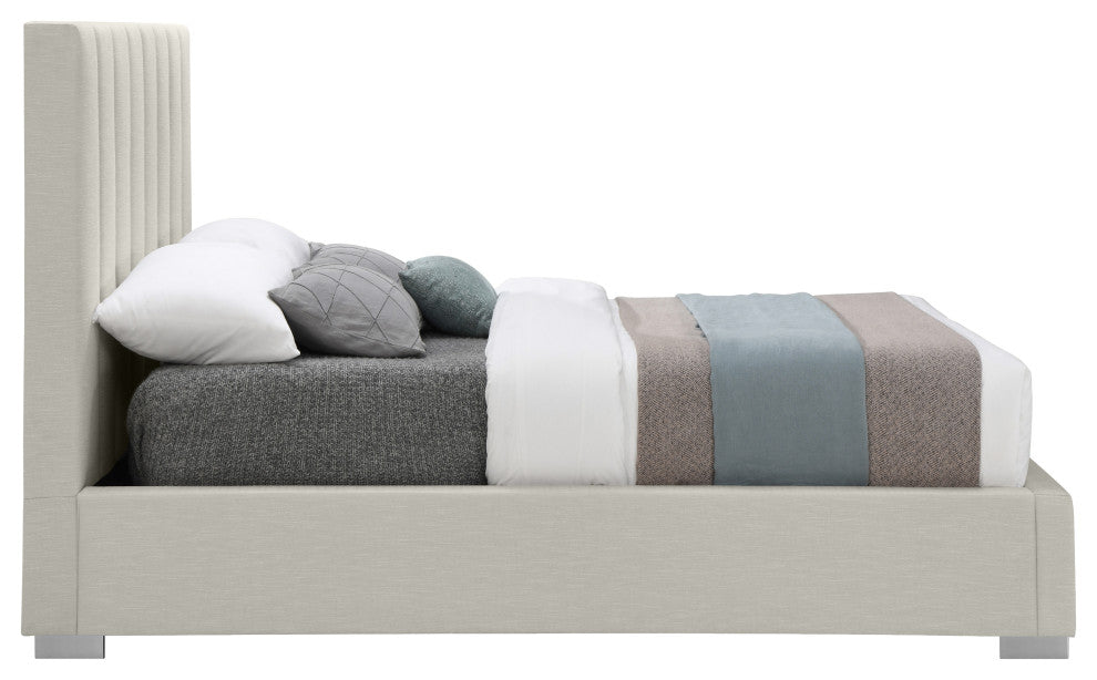 Pierce Linen Textured Fabric Upholstered Bed, Beige, Full