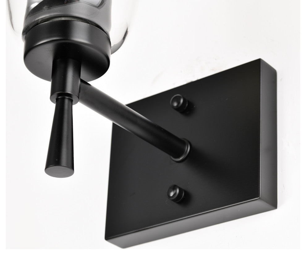 1-Light Matte Black Indoor Wall Sconce With Clear Cone Glass Shade