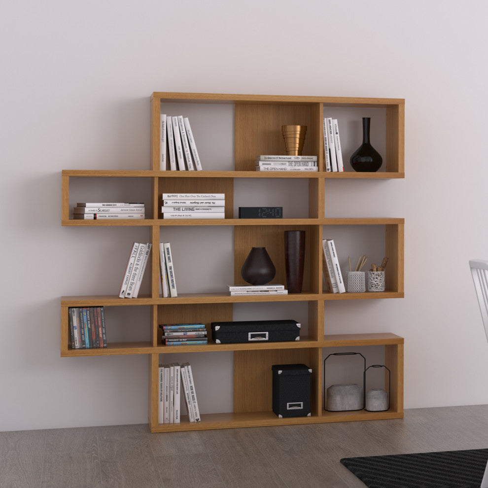 Modern Large Modular Display 2 Tone Shelves, Oak Frame/Oak Backs