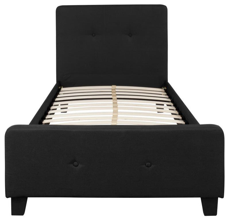 Tribeca Tufted Upholstered Platform Bed W/10 Inch Pocket Spring Mattress, Black,