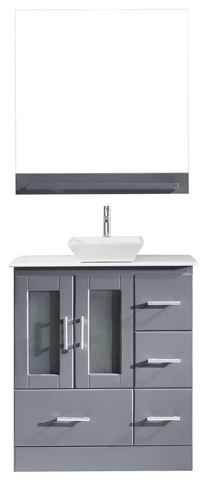 Zola Single Bathroom Vanity Set, Gray With White Engineered Stone Top, 30"