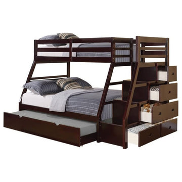 Espresso Finish Twin Over Full Storage Bunk Bed with Trundle