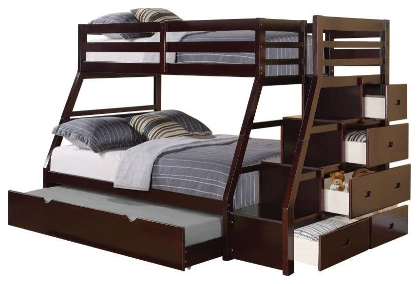 Espresso Finish Twin Over Full Storage Bunk Bed with Trundle