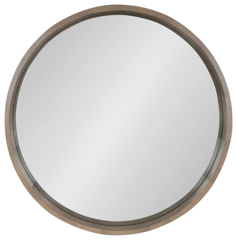 Hutton Round Wood Wall Mirror, Gray 30 Diameter