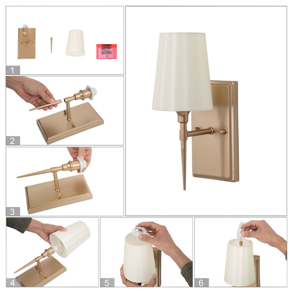 LNC Glod Traditional Bathroom Vanity Light With Fabric Shade, 1 Light