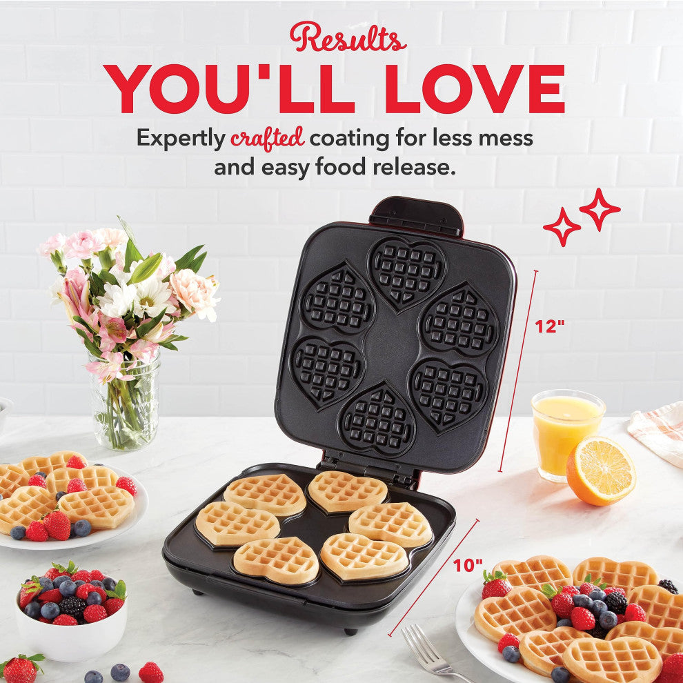 Multi Mini Waffle Maker: Four Mini Waffles, Perfect for Families and Individuals, Red Heart.