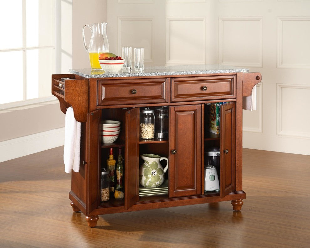 Crosley Furniture Cambridge Wood Kitchen Island in Cherry/Gray