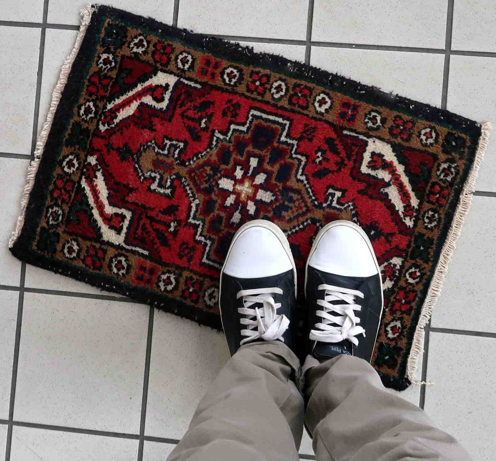 Handmade Vintage Persian Hamadan Mat 1.3'x1.9', 40cmx60cm, 1970s