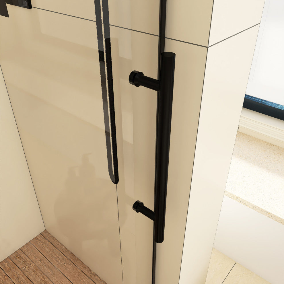 60" W x 76" H Frameless Single Sliding Shower Doors, Matt Black