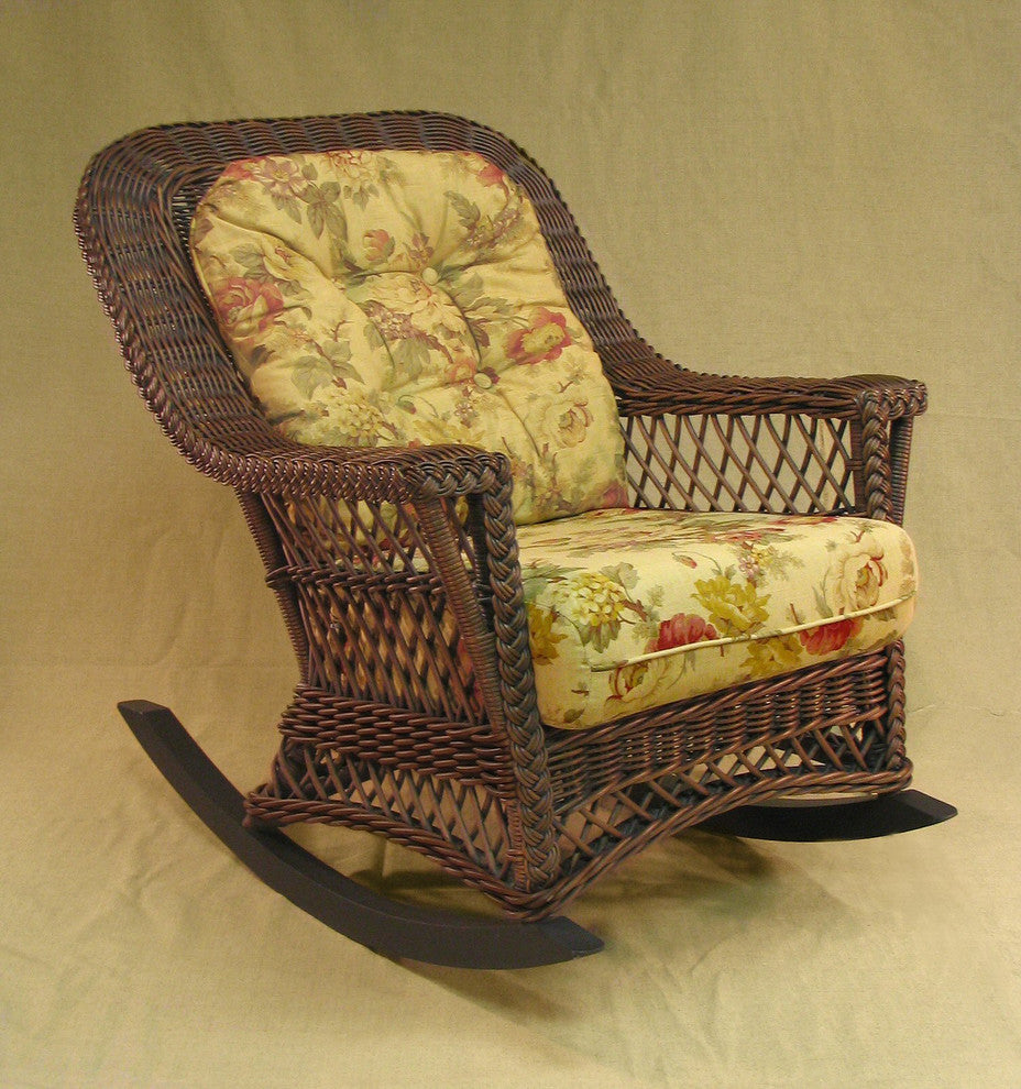Bar Harbor Rocker in Brown Wash, Coral Fabric