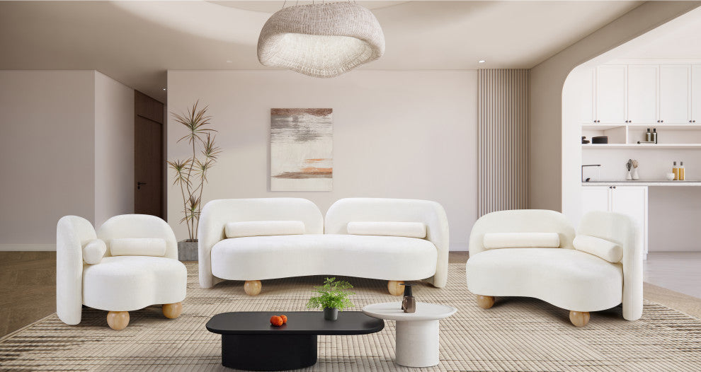 Daphne Upholstered Chair/Loveseat/Sofa, Cream, Chenille Fabric, Loveseat