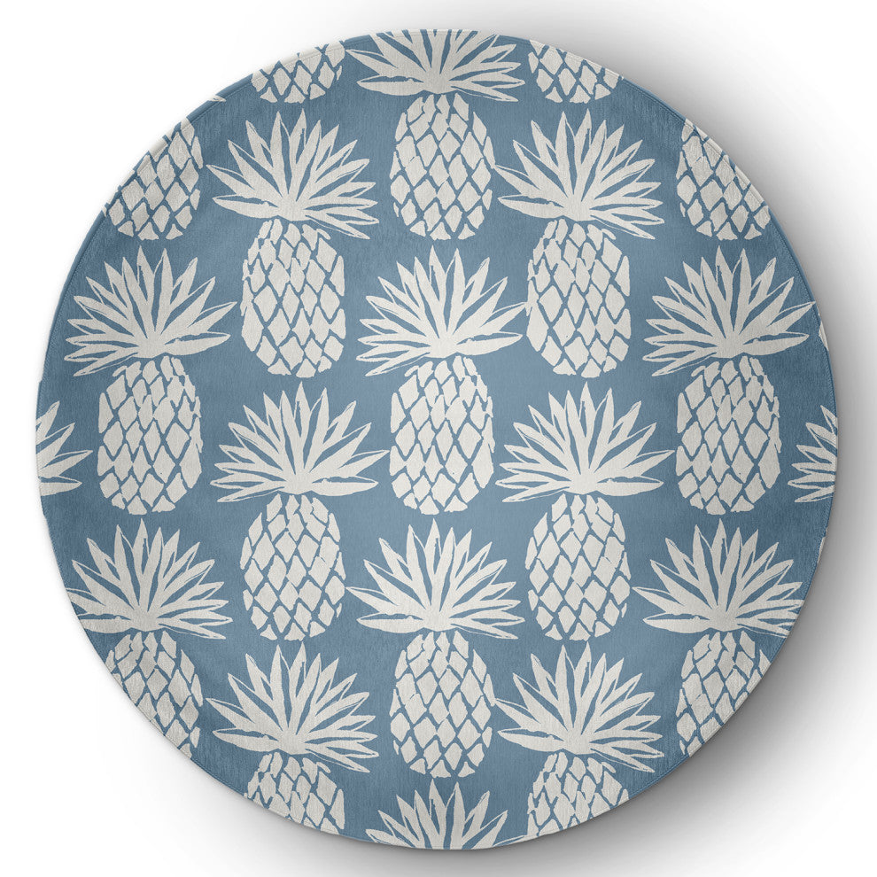 5' Round Pineapple Pattern Indoor/Outdoor Rug, Dusty Smoke