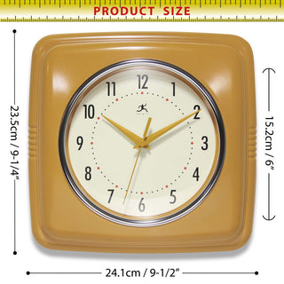 Square Retro Wall Clock, 9.25", Saffron