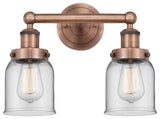Edison Small Bell 2-Light 16" Vanity Light, Antique Copper Finish, Clear Shade