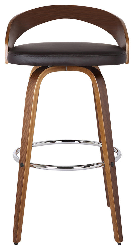 Mahan 26" Counterstool, Walnut Wood Finish With Brown Faux Leather