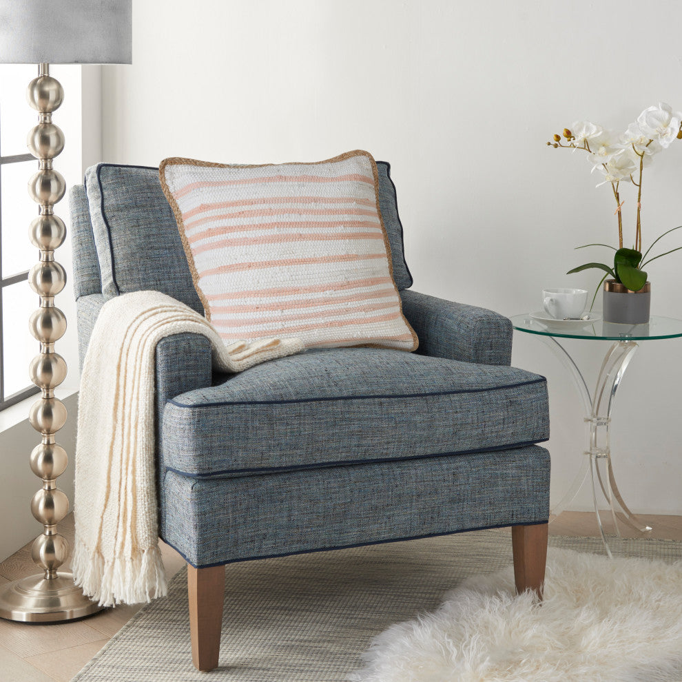 Coral Pink and White Striped Jute Bordered Throw Pillow