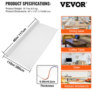 VEVOR 110"X46" Plastic Table Pad Thick Crystal Clear Table Cover PVC Tablecloth