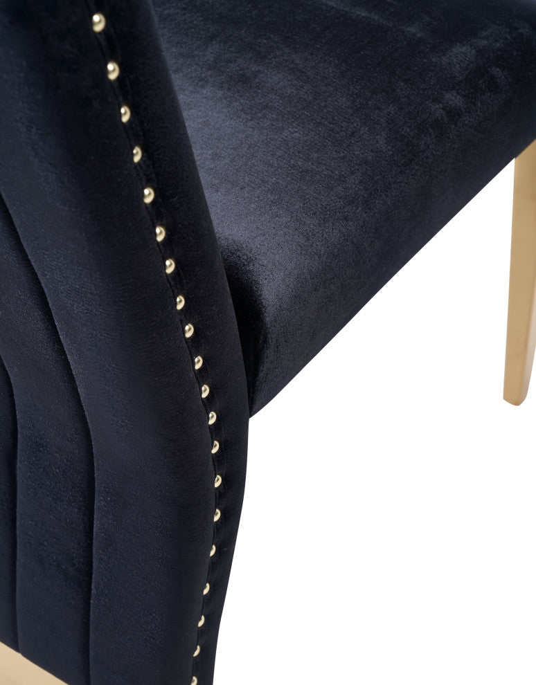 Modrest Keisha, Modern Black Velvet and Gold Dining Chair Set of 2