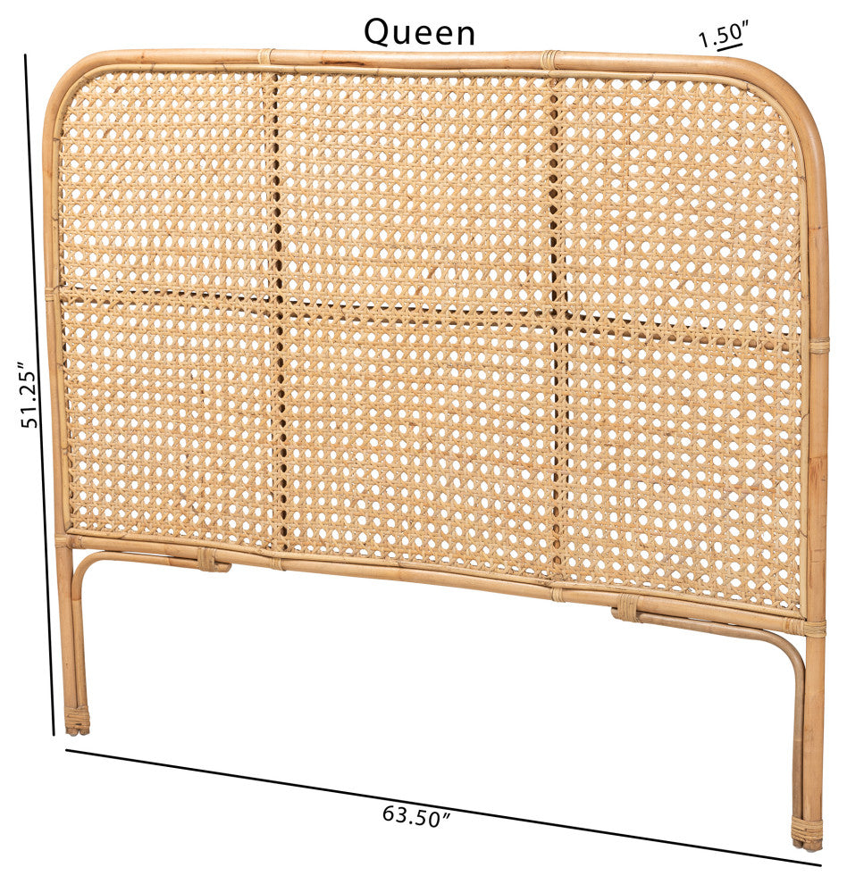 Linette Modern Bohemian Natural Rattan Queen Size Standalone Headboard