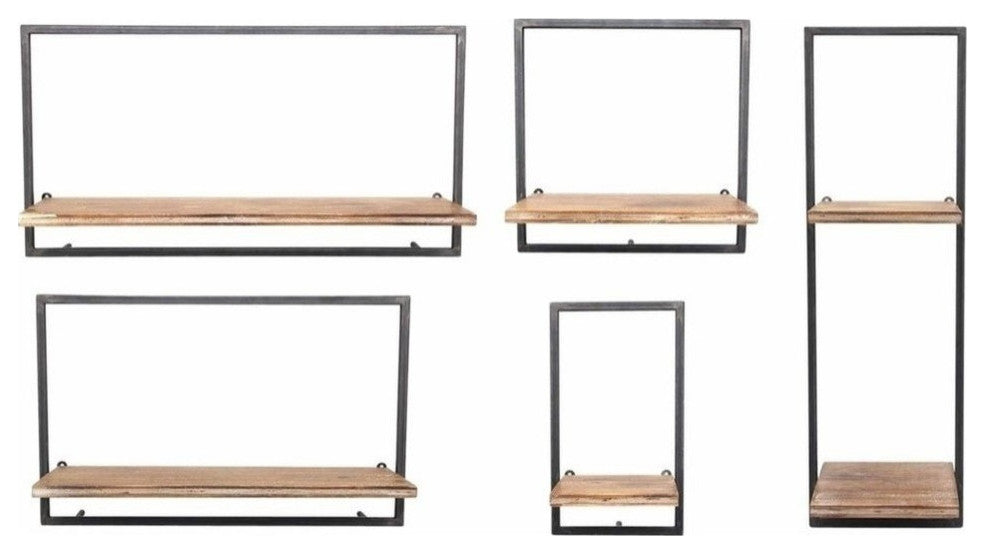 Sagebrook Home Wood/Metal Wall Shelves Organizer, Set of 5